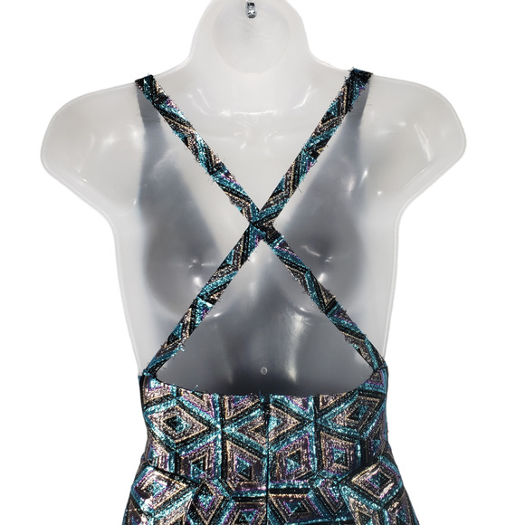 Milly Metallic Dress S Women Blue Purple Black Skater Plunging V Neck Prom Party - Picture 10 of 14